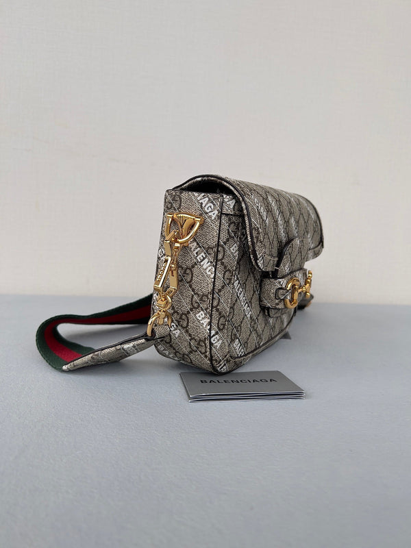 BORSA A SELLA GG MINI 25 STAMPATA IN TELA BEIGE EICRU