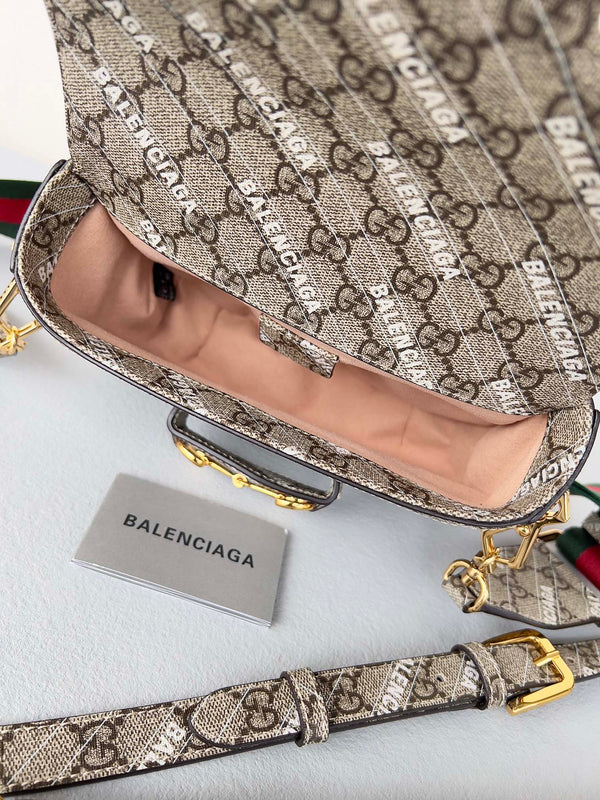 BORSA A SELLA GG MINI 25 STAMPATA IN TELA BEIGE EICRU