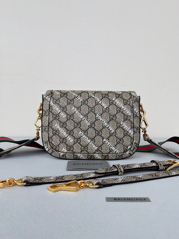 BORSA A SELLA GG MINI 25 STAMPATA IN TELA BEIGE EICRU