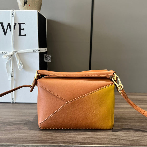Mini Puzzle bag in soft grained 18cm Yellow and Tan Calfskin