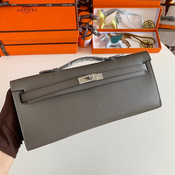 HM Kelly Cut 31 Fossil Gray Epsom Leather Silver Hardware 229053