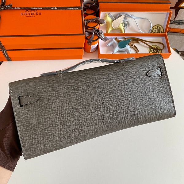 HM Kelly Cut 31 Fossil Gray Epsom Leather Silver Hardware 229053