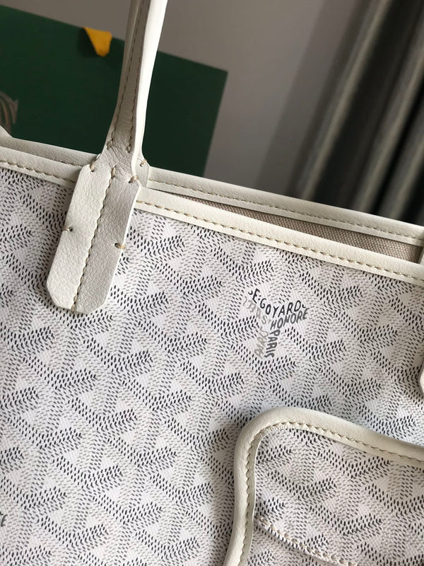 CHIEN GRIS BAG 33 IN WHITE GOYARDINE CANVAS AND TAN CALFSKIN TRIM