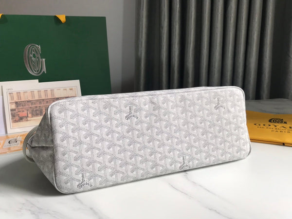 CHIEN GRIS BAG 33 IN WHITE GOYARDINE CANVAS AND TAN CALFSKIN TRIM