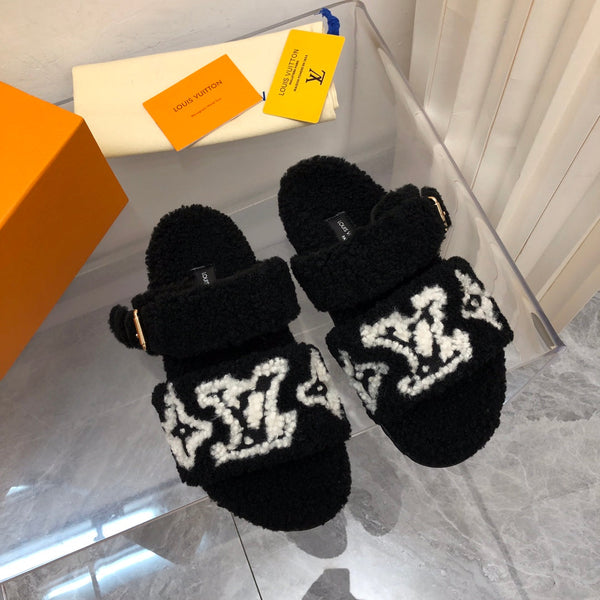LV Paseo Flat Comfort Mule Black Wool