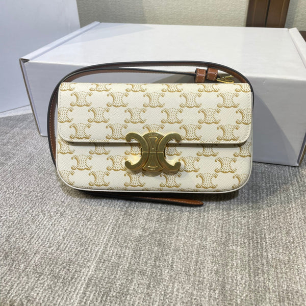 classic triomohe 20 white triomphe canvas brown calfskin