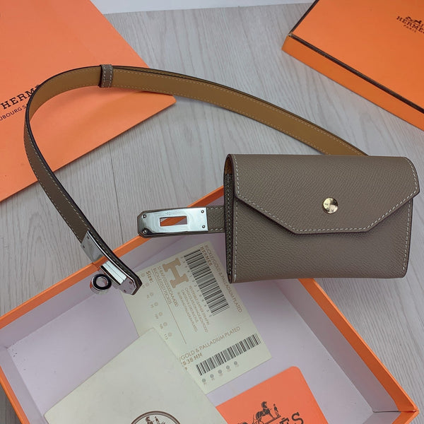 hm kelly belt 18mm with pocket gris alphat calfskin silver buckle