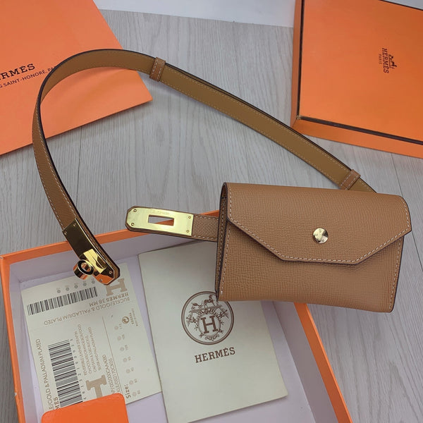 hm kelly belt 18mm with pocket gold calfskin gold buckle