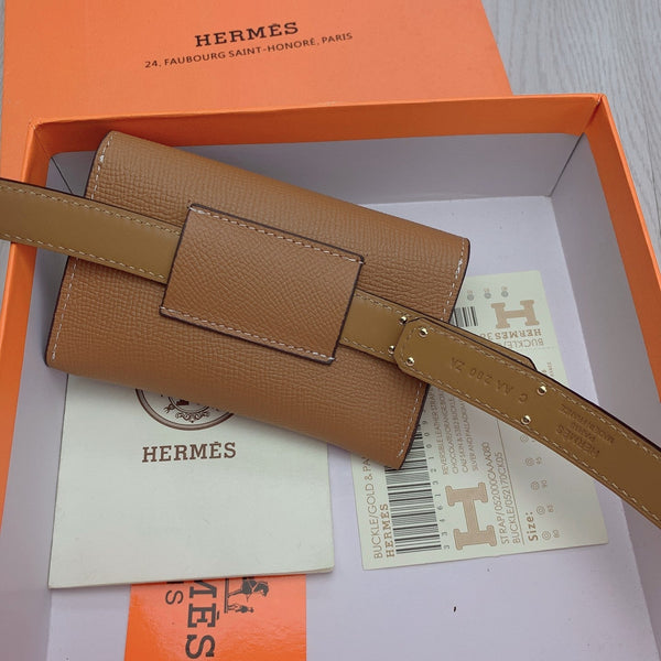 hm kelly belt 18mm with pocket gold calfskin