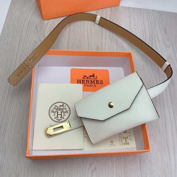 hm kelly belt 18mm with pocket white calfskin gold buckle