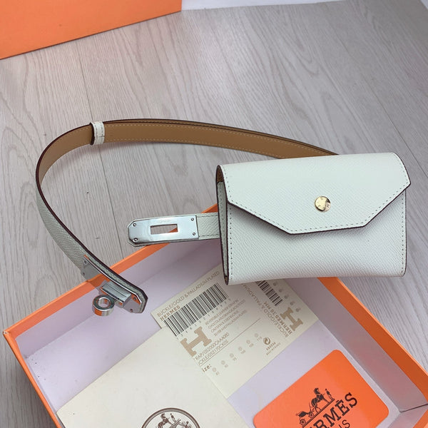 hm kelly belt 18mm with pocket white calfskin