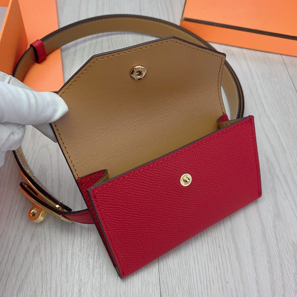 cintura hm kelly 18mm con tasca in pelle di vitello rosso scuro