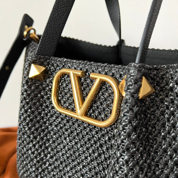 Valentino Spring and Summer 35 Tote Bag Black Raffia 552573