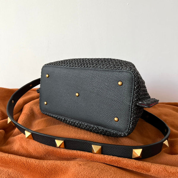 Valentino Spring and Summer 35 Tote Bag Black Raffia 552573