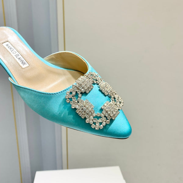 Manolo Buckle Flast Mules Electric Silk 327511