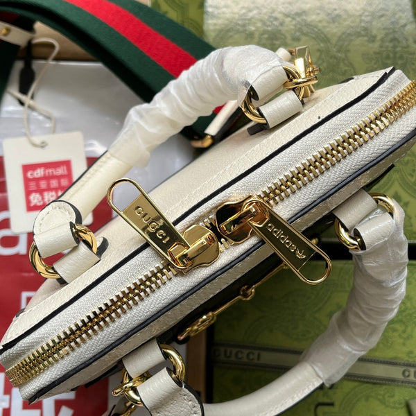 BORSA TOTE GGxADIDAS HORSEBIT 1955 20 CON CINTURINO IN PELLE DI VITELLO BIANCA E NERA, FERRAMENTA ORO