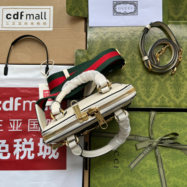 BORSA TOTE GGxADIDAS HORSEBIT 1955 20 CON CINTURINO IN PELLE DI VITELLO BIANCA E NERA, FERRAMENTA ORO