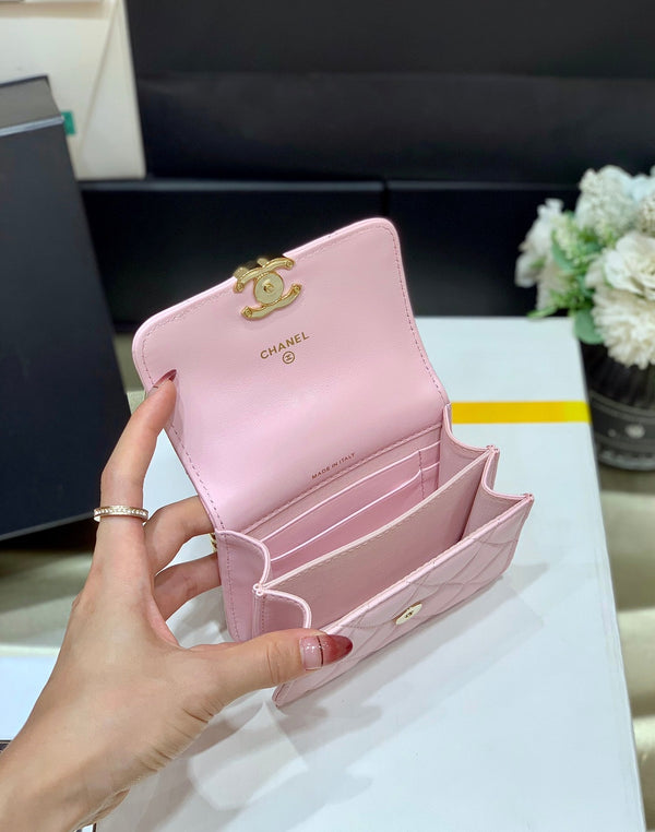 CC Handle Small Shoulder Bag 13cm Pink Sheepskin