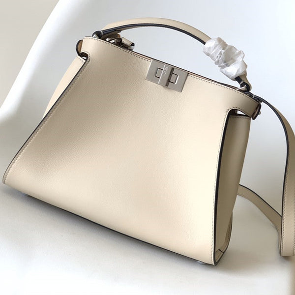 Borsa Peekaboo ISeeU Small da 27 cm in pelle di agnello color avorio con finiture dorate