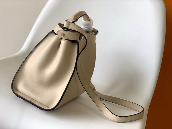 Borsa Peekaboo ISeeU Small da 27 cm in pelle di agnello color avorio con finiture dorate