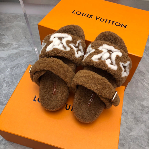 LV Paseo Flat Comfort Mule in lana marrone scuro