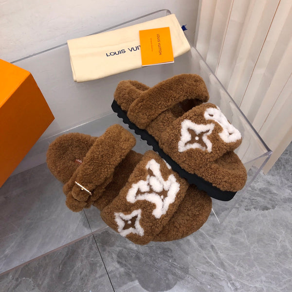 LV Paseo Flat Comfort Mule in lana marrone scuro