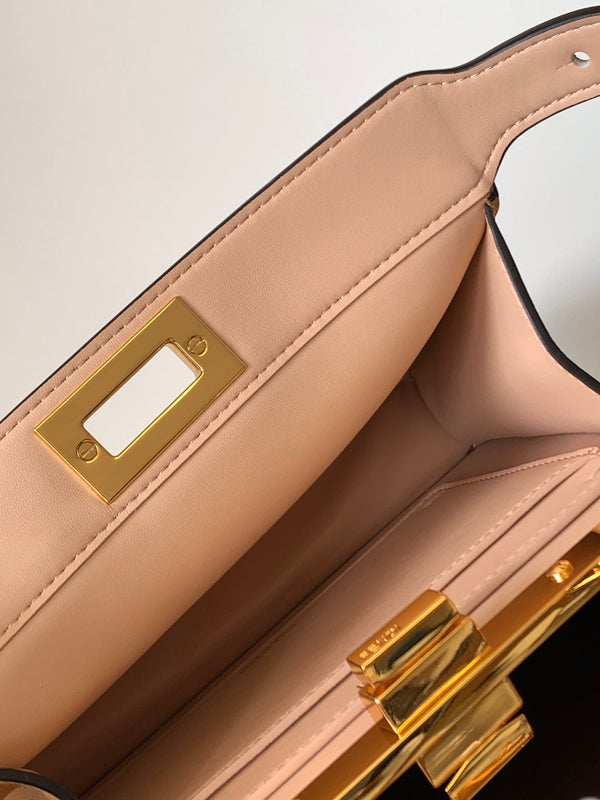 Borsa Peekaboo ISeeU Small da 27 cm in pelle di agnello beige con finiture dorate
