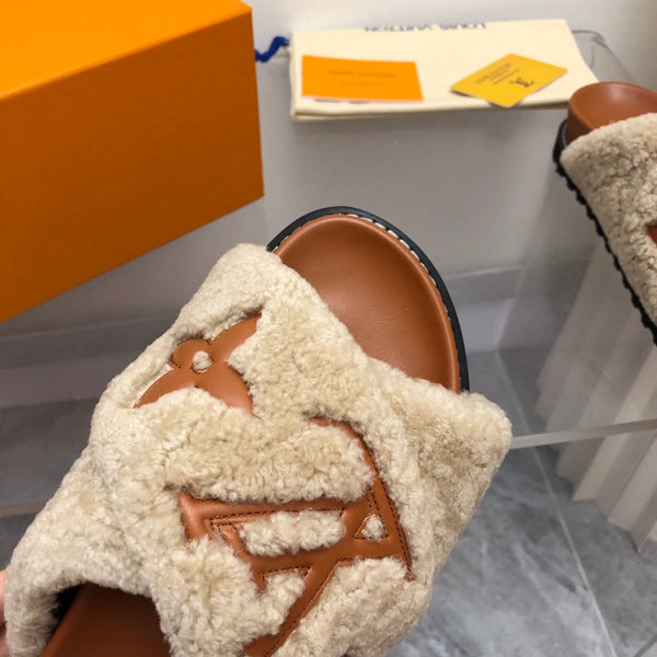 LV Paseo Flat Comfort Mule Beige Brown Fleece