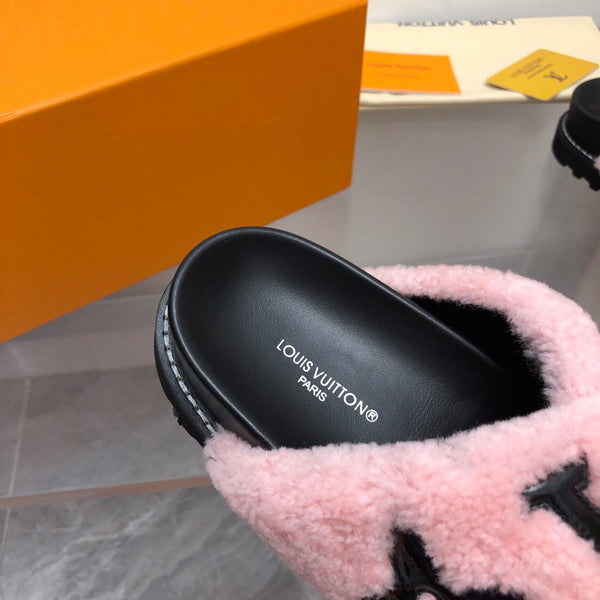 LV Paseo Flat Comfort Mule Pink Black Fleece