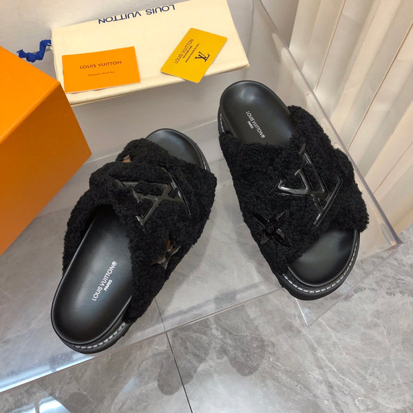 LV Paseo Flat Comfort Mule Black Fleece