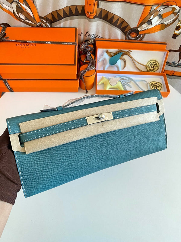 HM Kelly Cut 31 Teal Blue Epsom Leather Silver Hardware 229063