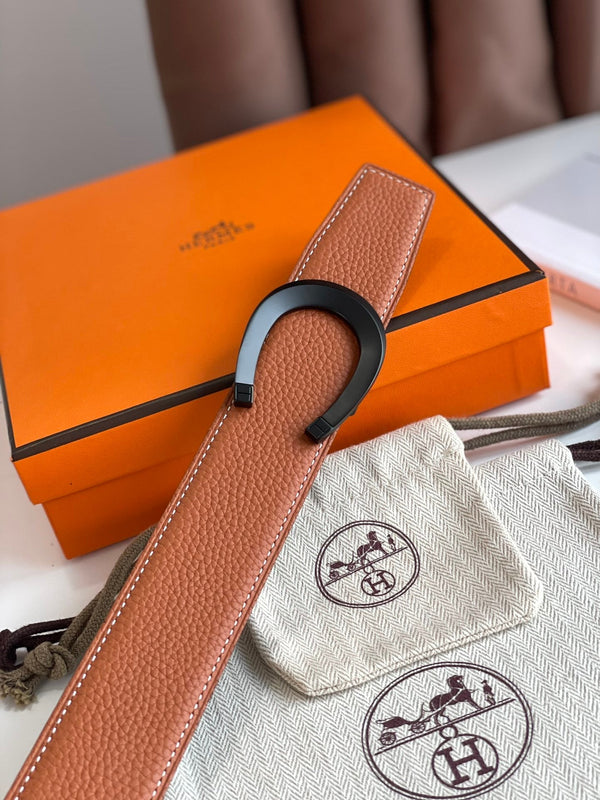 HM LUCK BELT BUCKLE & REVERSIBLE GINGER ORANGE AND BLACK LEATHER STRAP 38MM