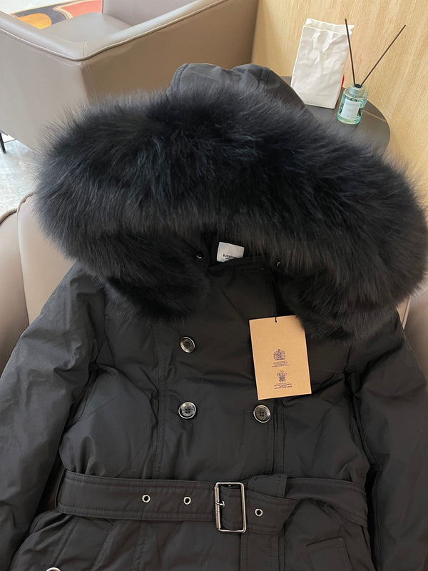 Burberry 25 Fur Collar Long Jacket Black Down Nylon