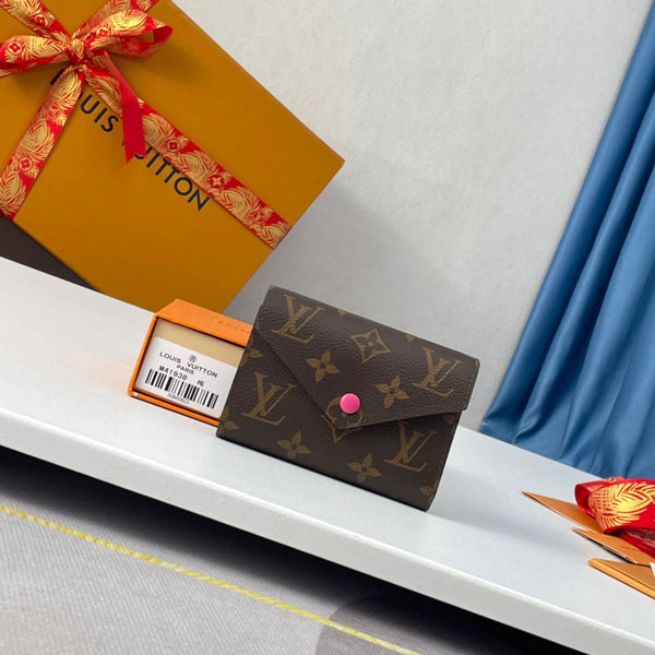 LV M41938 Victorine Wallet Brown Rose Red Monogram Canvas 221675