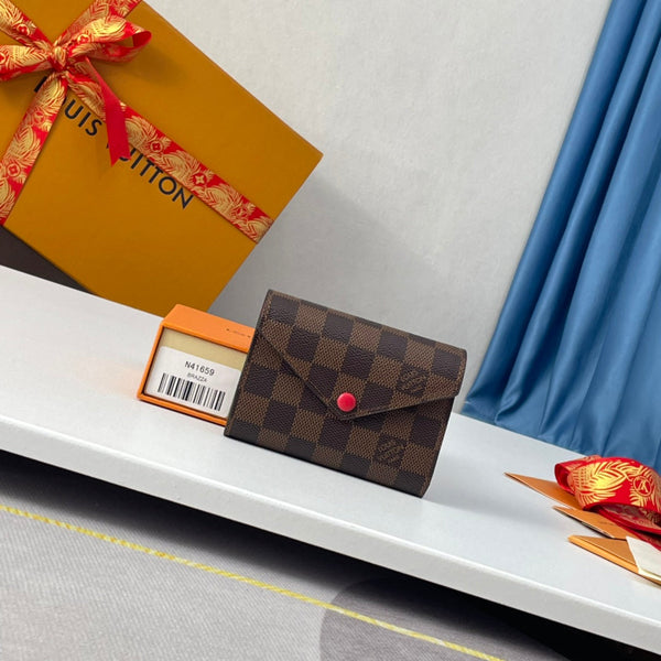 LV N41659 Cardboard Victorine Wallet Brown Red Monogram Canvas 221676