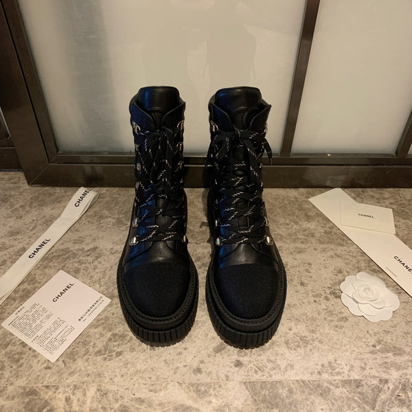 Stivali da combattimento CC 50mm in pelle di vitello nera trapuntata e tessuto in lycra 940072