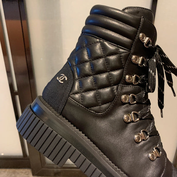 Stivali da combattimento CC 50mm in pelle di vitello nera trapuntata e tessuto in lycra 940072