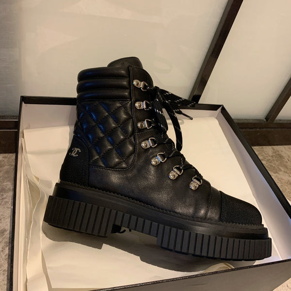 Stivali da combattimento CC 50mm in pelle di vitello nera trapuntata e tessuto in lycra 940072