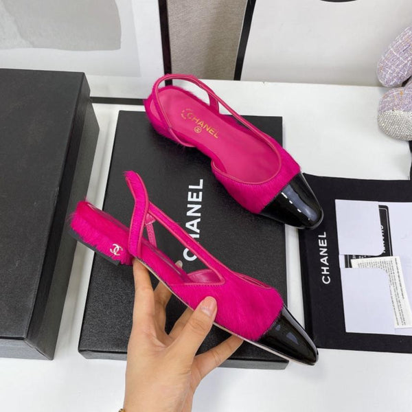 CC Slingback in pelle di agnello e crine di cavallo rosa scuro