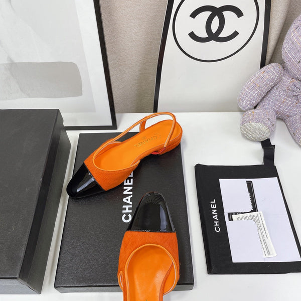 CC Slingback in pelle di agnello arancione e crine di cavallo