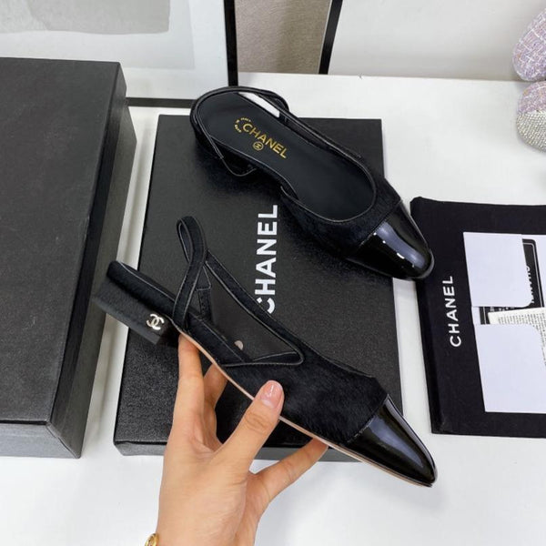 CC Slingback in pelle di agnello nera e crine di cavallo