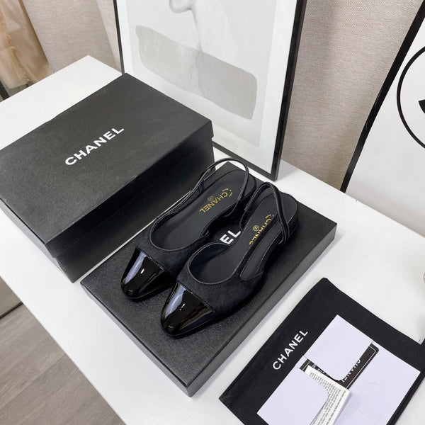 CC Slingback in pelle di agnello nera e crine di cavallo