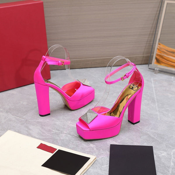 Open Toe Pump With One Stud Diamond Patent Pink Leather 130MM