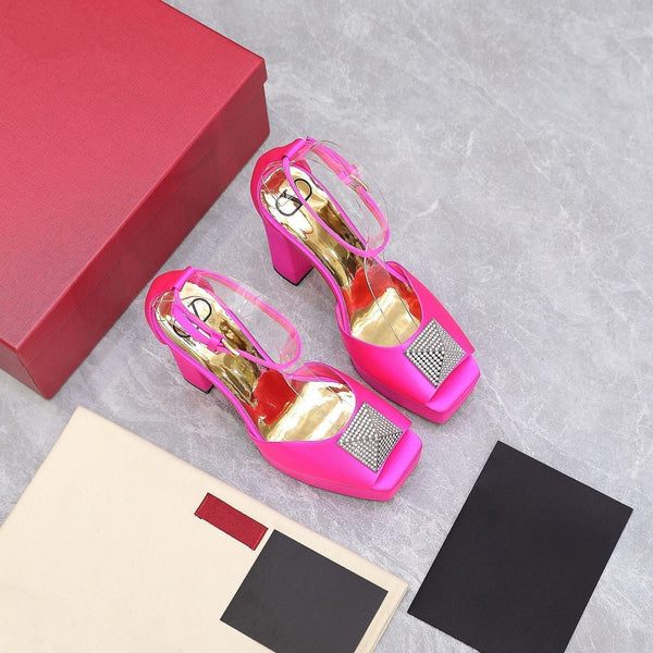 Open Toe Pump With One Stud Diamond Patent Pink Leather 130MM