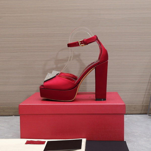 Open Toe Pump With One Stud Diamond Patent Red Leather 130MM