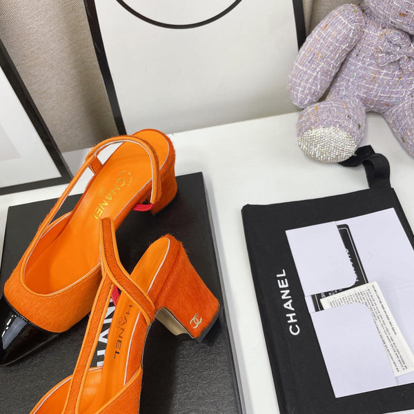 CC Slingback 60mm in pelle di agnello arancione e crine di cavallo