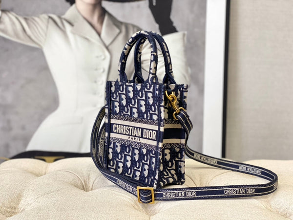 BORSA LADY 18 IN JACQUARD OBLIQUO BLU