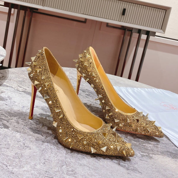 CL Pigalili Potpourri Strass Pumps Glitter Gold