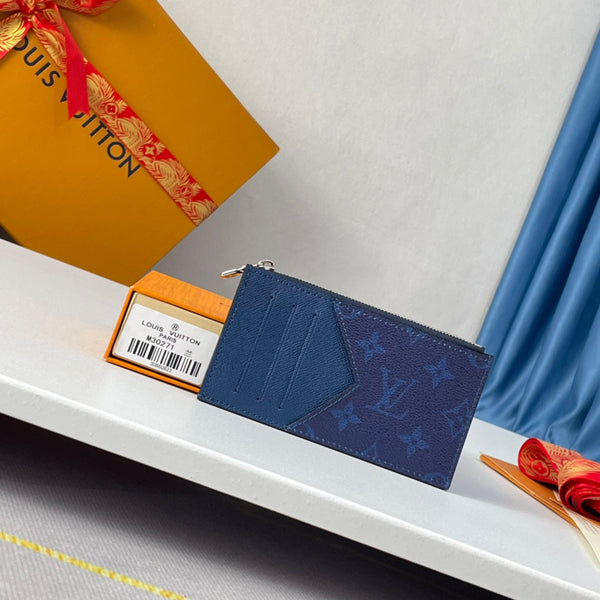 LV M30271 Coin Card Holder Blue Monogram Canvas 221508