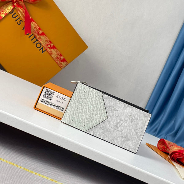 LV M30270 Coin Card Holder Gray White Monogram Canvas 221512